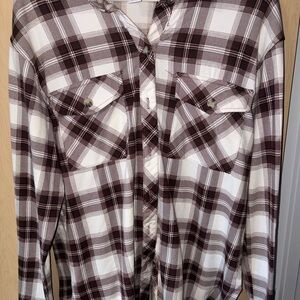 Flannel Shirt in White and Brown